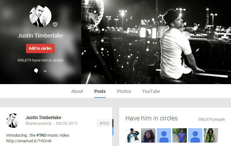 Justin Timberlake trên Google+